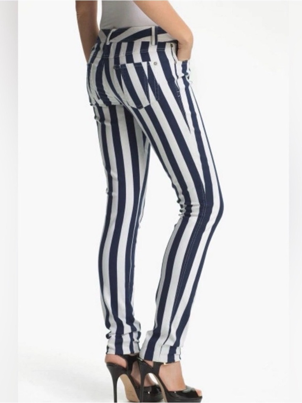 Juicy Couture Navy and White Vertical Stripe Skinny Jeans